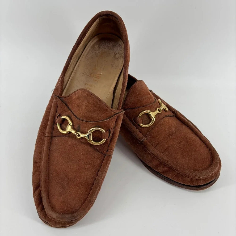 Di Lepori Bit Loafers Men 44 Brown Suede Horsebit Made in Italy Old Money Preppy